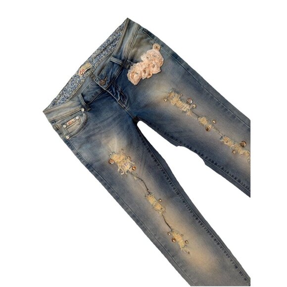 Fairy flowerJeans, BOHO, jewels, lace cream roses, rose gold gems, 28 X 33 c-6 - Picture 3 of 16